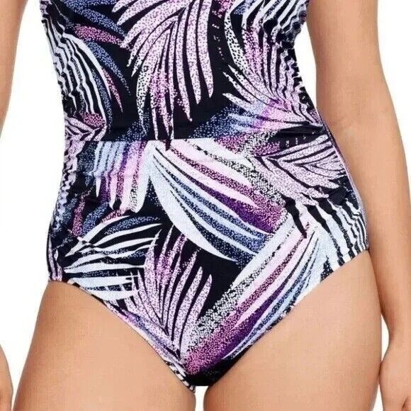NWT SWIM SOLUTIONS Black MULTI Tummy Control One Shoulder One Piece Swimsuit 18 - Picture 9 of 9